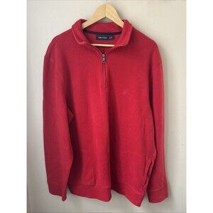Nautica Men’s XXL Red Quarter Zip Knit Sweater Pullover Classic Cotton